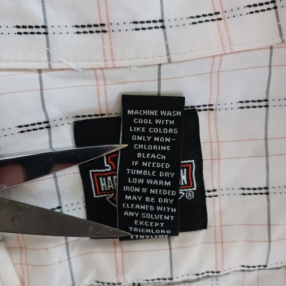Harley Davidson Men's Short Sleeve Dress Shirt Plaid  3XL White w/Orange & Black - Picture 6 of 8